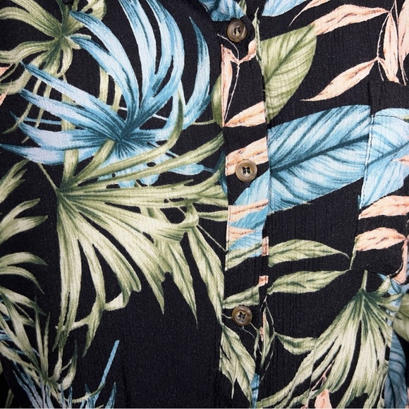 Large Moa Moa Tropical Short Sleeve Stretch Top Hawaiian Womens Button Front - Picture 3 of 12